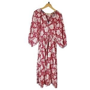Alix Of Bohemia Tuesday Midi Dress Red Ruby Floral Cotton Size XS